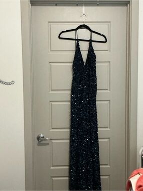 ASOS Black Sequined V-Neck Halter Evening Gown